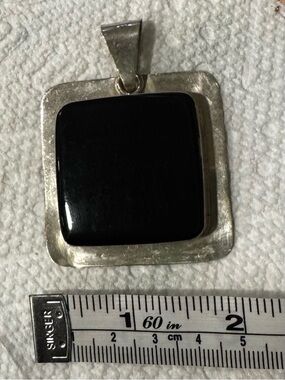 Vintage Silver Square Pendant with Black Onyx Center
